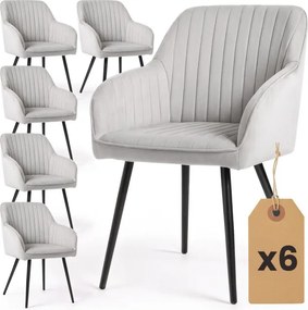 Sada šiestich jedálenských stoličiek FLORENCE zamatové, sivé / čierne nohy (6 ks)