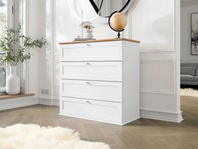 Komoda Fritz 4SZ (biela + dub lefkas). Vlastná spoľahlivá doprava až k Vám domov. 1122169