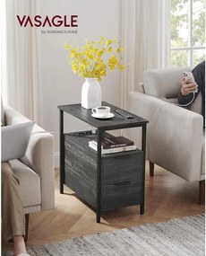 Príručný stolík, nočný stolík s káblom, 2 zásuvky, antracitovo sivý