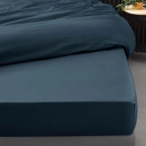 Tmavomodrá napínacia plachta z bavlneného perkálu 90x190 cm Percaline – douceur d'intérieur
