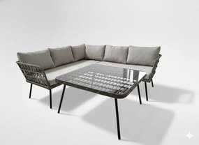 Garden Line ZÁHRADNÝ NÁBYTOK (ROHOVÁ SEDACIA SÚPRAVA, STÔL) – ŠEDÁ, VANKÚŠE – ŠEDÁ *3385