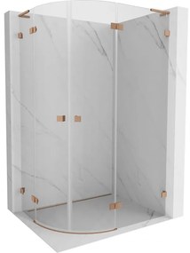 Mexen Lunar, L polkruhový sprchový kút naklápací vpravo 80 x 70 cm, 8mm číre sklo, profil medená matná, 833L-080P-070L-65-00