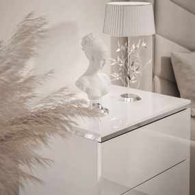 NOČNÝ STOLÍK NESSIE 2 BIELY LESK + STRIEBORNÝ LED