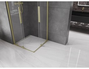 Mexen Velar Duo, sprchový kút s posuvnými dverami 90(dvere) x 90(dvere) cm, 8mm číre sklo, zlatý matný profil, 871-090-090-02-55