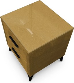 Nočný stolík s 2 zásuvkami Joy, horčicovo žltá látka