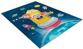 Detský koberec protišmykový BAMBINO 42810 Raketa, modrý / hnedý
