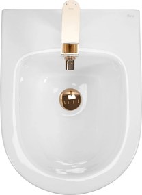 Závesný bidet REA CARLO MINI, biela/zlatý lem
