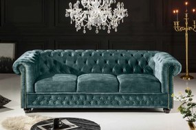 Dizajnová trojsedačka Chesterfield 205 cm petrolejový zamat