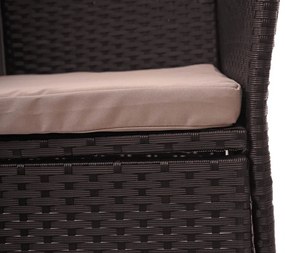 Záhradná lavica so stolíkom E24 ~ umelý ratan, 132cm - Hnedá, sedáky krémová