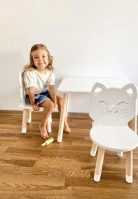 Detský stôl so stoličkami - Mačička - biely set - 1x stôl + 1x stolička