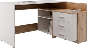 Rohový písací stôl Alex, dub artisan/biely