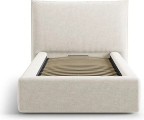 Krémovobiela čalúnená jednolôžková posteľ s úložným priestorom s roštom 90x200 cm Kaelle – Micadoni