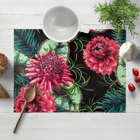 Biante Bavlnené prestieranie na stôl Sandra SA-566 Veľké tropické kvety a listy na čiernom 30x40 cm
