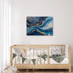 Sklenený obraz - Modrozlatý abstraktný mramor (70x50 cm)