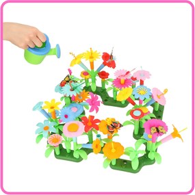 KIK Kreatívna plastová stavebnica kvetinová záhrada 175 dielov kvety, váza, kanva pre deti 3+