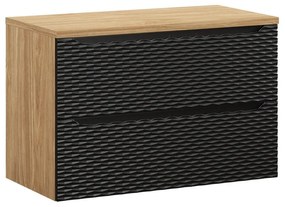 Závesná skrinka pod umývadlo Ocean Black s doskou 90 cm čierna/dub olejovaný