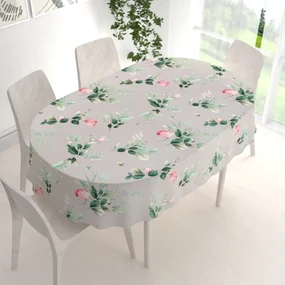 Biante Bavlnený oválny obrus Sandra SA-452 Ružové kvety na sivom 100x140 cm