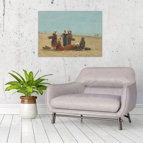 Sklenený obraz - Eugène Boudin, Women on the Beach at Berck, reprodukcia (70x50 cm)