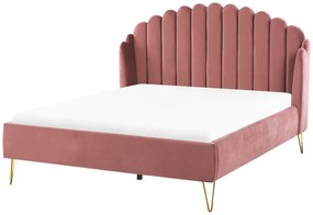 Zamatová posteľ 140 x 200 cm ružová AMBILLOU Beliani