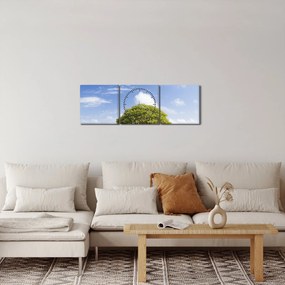 Obraz pláže so stromom (s hodinami) (90x30 cm)