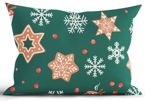 Vianočná bavlnená obliečka na vankúš Renforcé 40 × 60 cm – Vianočný perníček zelený