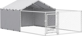 Kotec pre psov PawHut s UV-odolnou vodotesnou strechou a otáčacími miskami, Kotec pre stredných a veľkých psov s oceľovými zámkami, 400x230x150 cm, St