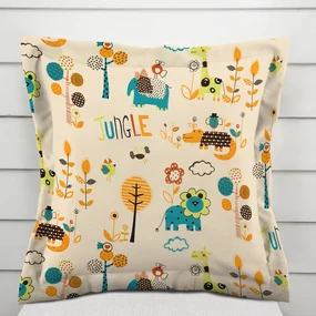 Biante Detská bavlnená obliečka na vankúš s lemom Sandra SA-008 Tyrkysové a oranžové zvieratká z džungle 30 x 50 cm