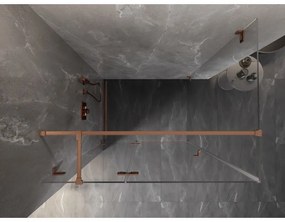 Mexen Lunar T, výklopný ľavý sprchový kút 125 x 100 cm, 8mm číre sklo, profil medená matná, 834T-125-100-65-00-L