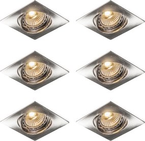 Sada 6 naklápacích zapustených bodových svetiel oceľ štvorcové - Edu