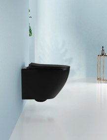 Cerano Verde, závesná WC misa Rimless 490x360x370 mm + UF toaletné sedátko, čierna lesklá, CER-CER-417347