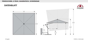 Doppler EXPERT 3 x 3 m – záhradný výkyvný slnečník s bočnou tyčou