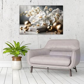Obraz - Orchidea a zlaté gule (90x60 cm)
