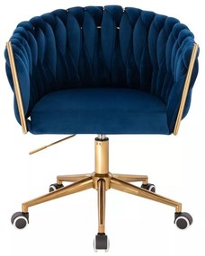 LuxuryForm DESIGN Kreslo NORDEN VELUR na zlatej podstave s kolieskami - modré