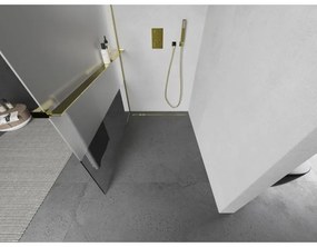 Mexen Kioto+, sprchová zástena s poličkou a držiakom na uteráky 120 x 200 cm, 8mm číre sklo vzor námraza, zlatý profil, 800-120-121-50-35