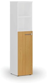 Kombinovaná kancelárska skriňa PRIMO, dvere na 3 poschodia, 1781 x 400 x 420 mm, biela/buk