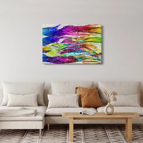 Obraz - Tehlový múr s farebnými plameňmi (90x60 cm)