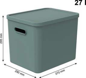 Rotho Úložný box, rovný s víkom, 27l, matná zelená ALBU LIGHT, 37x29x30