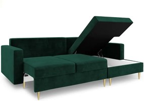 Zelená rozkladacia pohovka s úložným priestorom Mazzini Sofas Muguet, pravý roh