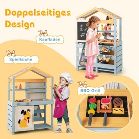 2-IN-1 bahenná kuchynka detská vonkajšia detská kuchynka drevená s taškou a košíkmi 75 x 34 x 111 cm Viacfarebná
