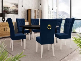 Rozkladací stôl 140x80 so 6 stoličkami ST67, Farby: čierny, Farby: biela, Farby: zlatý, Potah: Magic Velvet 2216