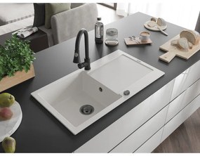 Mexen Leo, 1-komorový granitový drez 900x500x190 mm a drezová batéria Elia, biela, 6501-20-670101-70