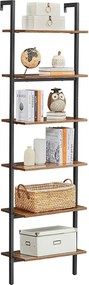 Regál so 6 policami, rebríková polica, rustikálna hnedá a čierna