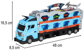 KIK Nákladné auto s prívesom a pretekárskou dráhou 210 cm, 8 autíčok