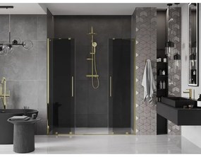 Mexen Velar Duo, posuvné sprchové dvere do otvoru 200 cm, 8mm šedé sklo, zlatá lesklá, 871-200-000-42-50