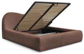 Oranžová čalúnená dvojlôžková posteľ s úložným priestorom s roštom 160x200 cm Orlane – Bobochic Paris