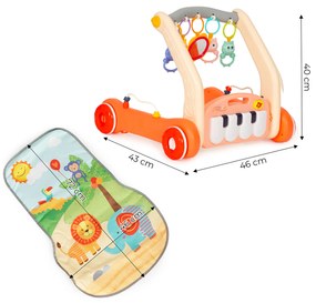 HUANGER Detské interaktívne chodítko a podložka 2v1 - oranžové