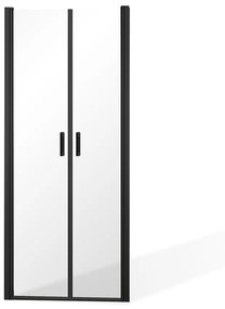 Dvojkrídlové sprchové dvere BADEN BLACK II na inštaláciu do niky Černý elox Sklo TRANSPARENT Univerzální 90 cm