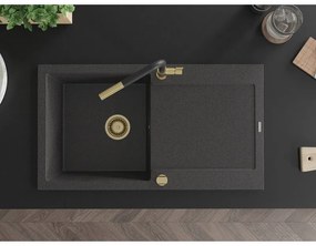 Mexen Leo, 1-komorový granitový drez 900x500x190 mm a drezová batéria Flora, čierna škvrnitá, 6501-76-670401-57-G