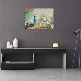 Obraz - Páv so zlatým dekorom (70x50 cm)