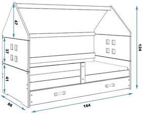 BMS Group Detská posteľ domček DOMI biela - modrá so zásuvkou 160x80cm